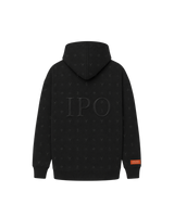 Back view of a black Bay or Bust Anthropic signature hoodie featuring BΛY OR BVST branding from the IPO Collection