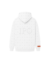 Back view of a white Bay or Bust Anthropic signature hoodie featuring BΛY OR BVST branding from the IPO Collection