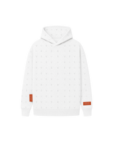 Front view of a white Bay or Bust Anthropic signature hoodie with BΛY OR BVST logo from the IPO Collection