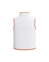 Back view of a white Bay or Bust Anthropic signature vest featuring BΛY OR BVST branding from the IPO Collection