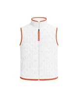 Front view of a white Bay or Bust Anthropic signature vest with BΛY OR BVST logo from the IPO Collection