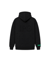 Back view of a black Bay or Bust OpenAI signature hoodie featuring BΛY OR BVST branding from the IPO Collection