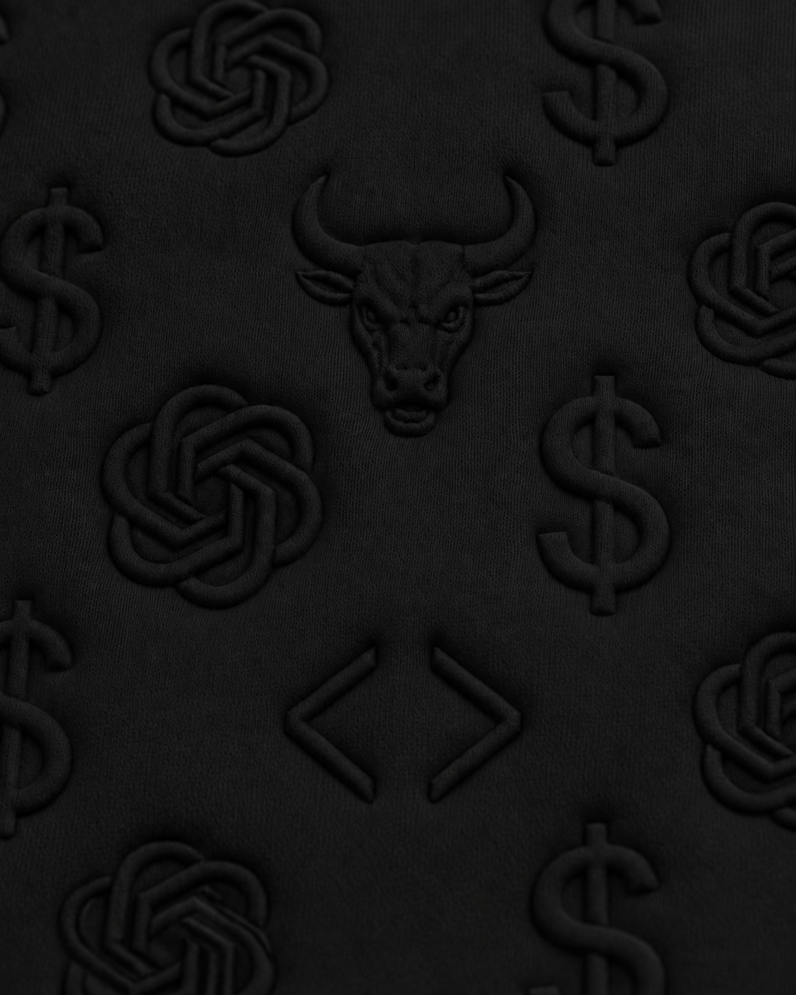 Close-up of the BΛY OR BVST logo on a black Bay or Bust OpenAI signature hoodie