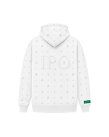 Back view of a white Bay or Bust OpenAI signature hoodie featuring BΛY OR BVST branding from the IPO Collection