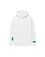 Front view of a white Bay or Bust OpenAI signature hoodie with BΛY OR BVST logo from the IPO Collection