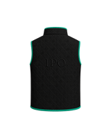 Back view of a black Bay or Bust OpenAI signature vest featuring BΛY OR BVST branding from the IPO Collection