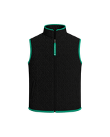 Front view of a black Bay or Bust OpenAI signature vest with BΛY OR BVST logo from the IPO Collection