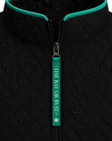 Close-up of the BΛY OR BVST logo on a black Bay or Bust OpenAI signature vest