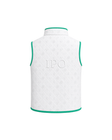 Back view of a white Bay or Bust OpenAI signature vest featuring BΛY OR BVST branding from the IPO Collection